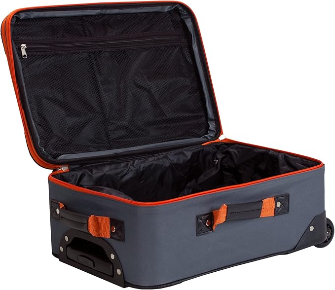 Rockland Fashion Softside 4 Piece Luggage Set, Expandable, (14" Tote/19"/24"/28"), Charcoal