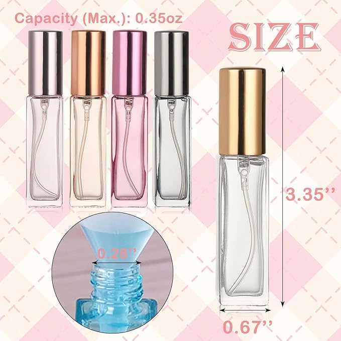 5-Pack Refillable Glass Travel Perfume Bottles, 10ml Mini Spray Bottles with Filling Tools, Multi Color