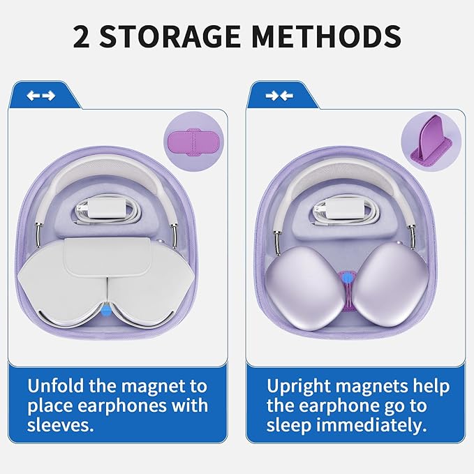 Smart Case for New Apple AirPods Max Supports Sleep Mode, Hard Organizer Portable Carry Travel Cover Storage Bag (Purple)
