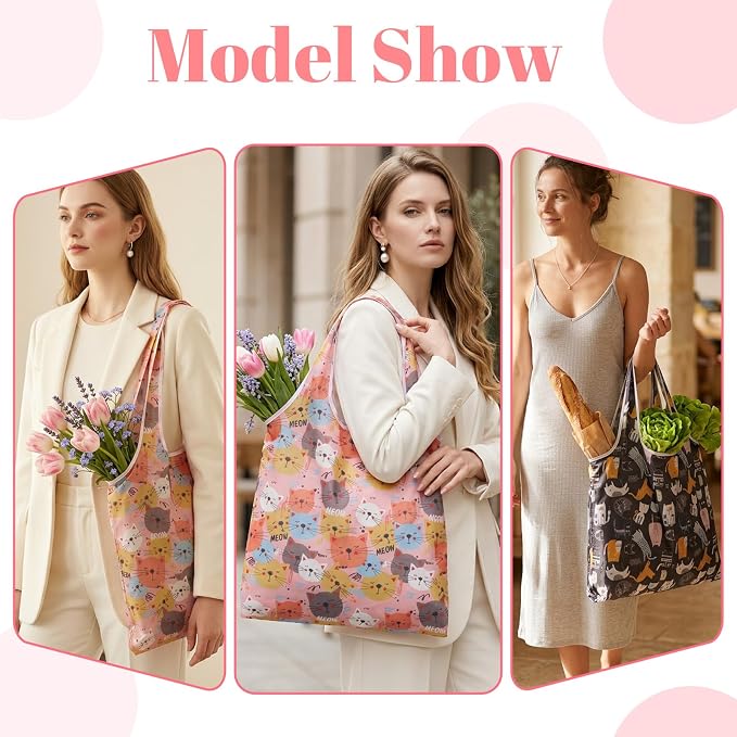 2 Pcs Foldable Shopping Bag Reusable Grocery Bags Extra Large Foldable Shopping Bag Washable Polyester Bags in Pocket