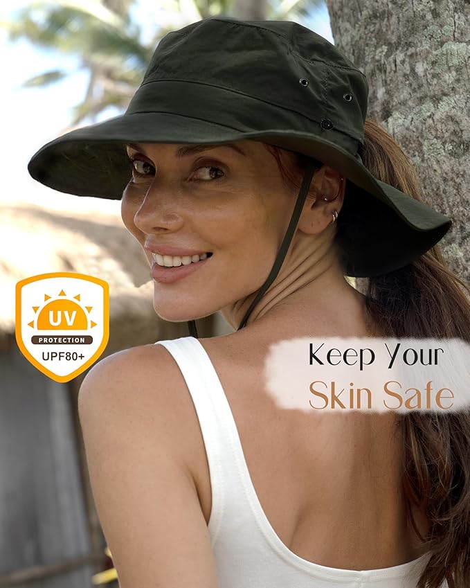 FURTALK Sun Hats for Women Ponytail UPF 80+ Beach Summer Hat Wide Brim Packable Cowboy Hat