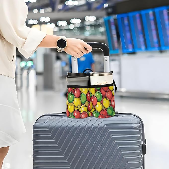 Luggage Cup Holder for Suitcases Free Hands Suitcase Cup Holder Travel Luggage Drink Holder Portable Luggage Cup Caddy Bag Carrier with Handle Apples Colorful
