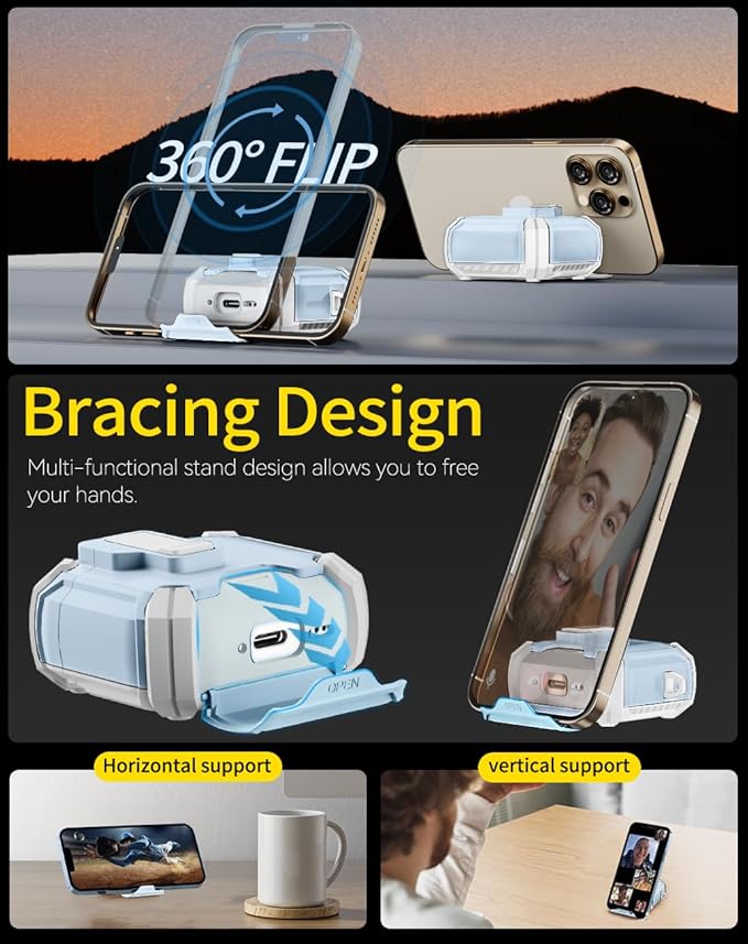Pohgelan Compatible with AirPods 4 Case,Magnetic Automatic Lock with Phone Stand & Cleaning Kit,Compatible with Magsafe Cover -S-Blue
