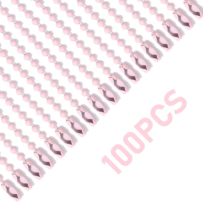 Lemonkey 100Pcs Ball Beads Chains Bulk,Pink Keychains Rings Metal Chains,4 Inch Dog Tag Metal Small Chains with Connectors for Hanging Decoration