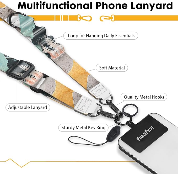Icycay Phone Lanyard Crossbody, Mountain Cell Phone Strap for Around The Neck Adjustable, Anti Theft Cute Lanyard for ID Holder Keys Accessories Travel Essential