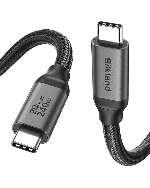Silkland Long USB C Monitor Display Cable 15FT[4K@144Hz/60Hz 8K@30Hz], USB C 3.2 Gen 2x2 Video Cable, 20Gbps Data Transfer, 240W PD Charging, Compatible with iPhone 16, MacBook Pro, iPad