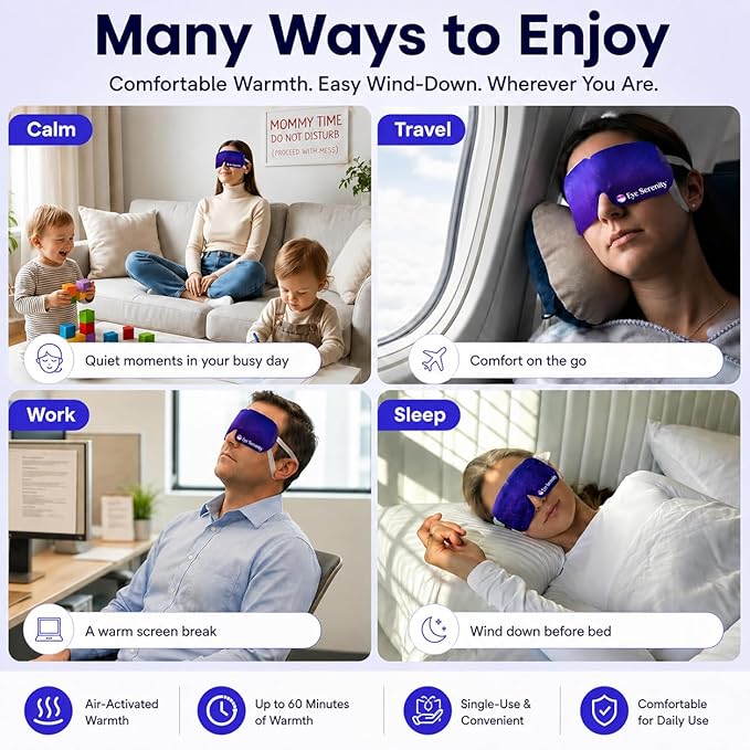 Lure Essentials Eye Serenity Steam Eye Mask, Heated Eye Mask, Self Heating Warm Compress for Dry Eyes, Fast Relief for Stye, Puffy Sensitive Eyes, Moist Heat, Gift for Women and Men - Unscented