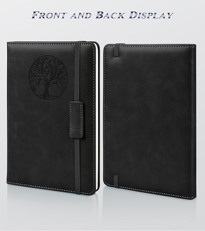 Biuwory Dotted Journal Notebook for Women Men, 140 Pages Hardcover Dot Grid Notebooks for Work, School & Travel, Leather Journals for Writing, Bullet Journaling 5.7"×8.3" (Black)