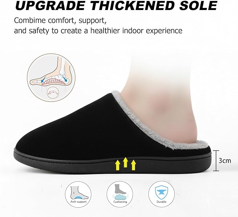 riemot Mens Furry House Slippers Memory Foam Bedroom Shoes Cushioned Lightweight Home Shoe with Thicken Sole Indoor Outdoor Travel Slipper