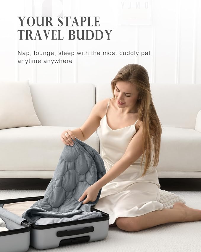 Cottonblue Weighted Lap Blanket Pad 10 lbs 50" x 60", Cozy Luxury Crystal Velvet Weighted Blanket for Adults, Small Weighted Blanket Throw All Season for Travel Relaxation Sleeping, Grey Heavy Blanket