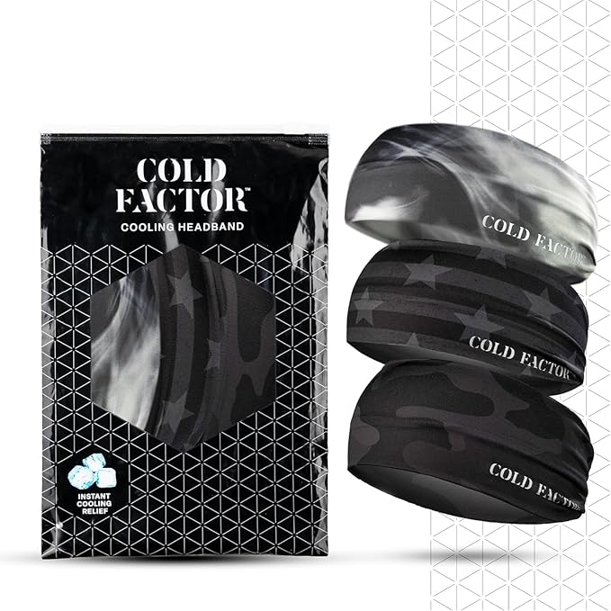 COLD FACTOR Cooling Headband for Women and Men – UPF 50+ Advanced Evaporative Comfort, Instant Cooling Sweatband for Outdoor Sports, Fitness, Yoga, Hiking, Running, and Workout