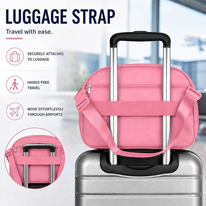 Travel Blanket Airplane Compact with Bag, Soft 40" x 60" Blanket with Luggage Strap & Underseat Personal Item Organizer for Flights, Home & Office, Pink