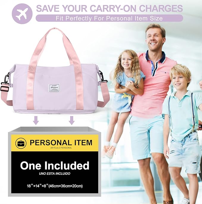 Travel Duffel Bag, Sports Tote Gym Bag, Shoulder Weekender Overnight Bag for Women