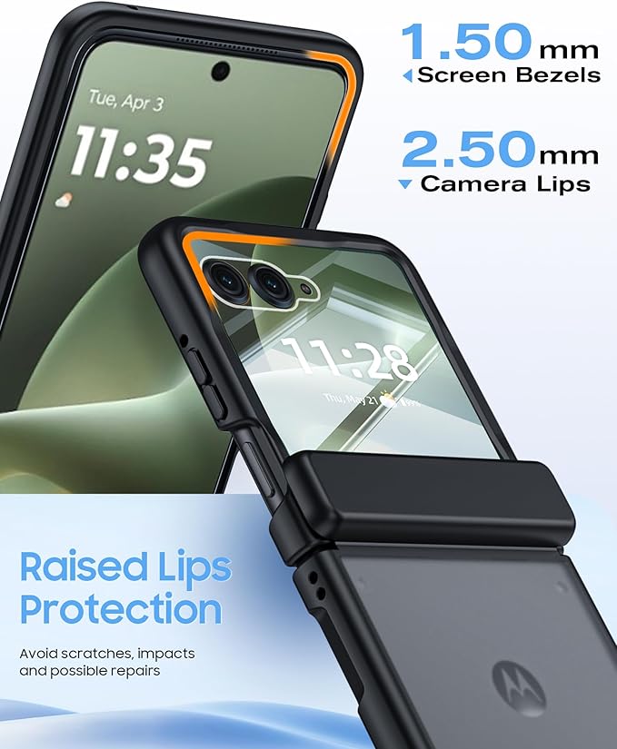 for Motorola Razr+ Plus 2026,Razr+ Plus 2025/2024 Case with Hinge Protection, Screen Protector, Skin Feel Translucent Frosted, Shockproof Cover for Razr+ 2026/2025/2024-Black
