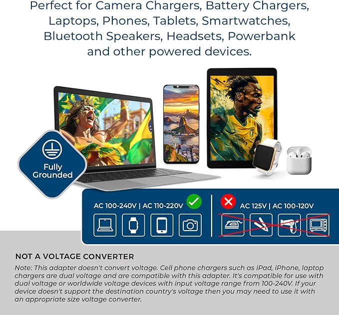 OREI Brazil Travel Plug Adapter with Dual USB - USA Input - Type N (U2U-11C), Will Work with Cell Phones, Camera, Laptop, Tablets, iPad, iPhone and More