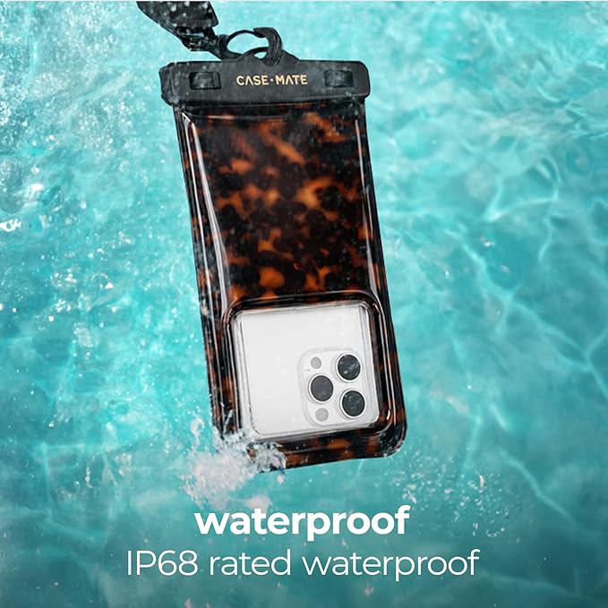 Case-Mate IP68 Waterproof Phone Pouch - Beach Cruise Travel Essentials - Large Floating Phone Case w/Crossbody Lanyard for iPhone 17 Pro Max/16 Pro/15/14/13/S26 - Touchscreen Friendly - Tortoiseshell