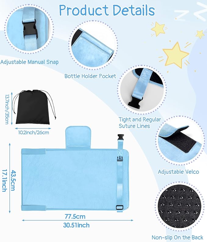 Toddler Airplane Bed, Airplane Seat Extender Travel Bed for Kids, Baby Travel Essentials for Flying, Portable Plane Footrest for Kids, Toddler Must Haves for Flights Blue