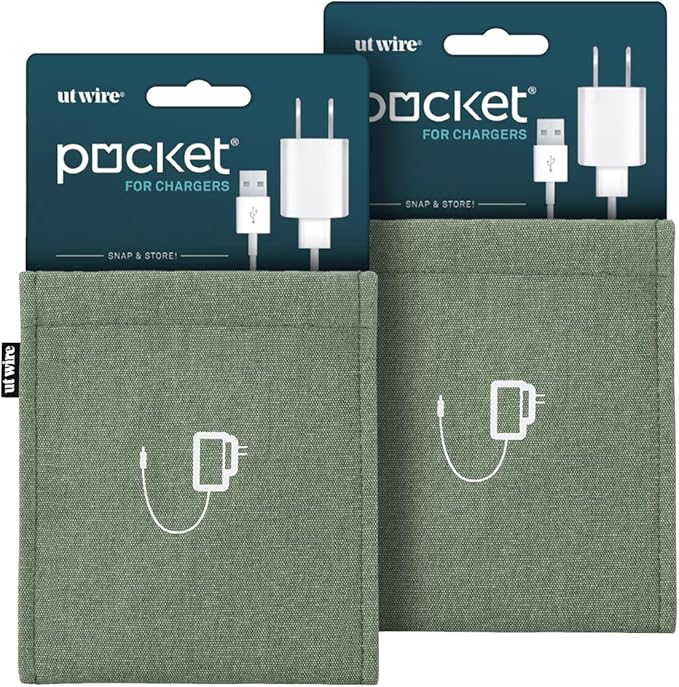 UT Wire [2-PACK Pocket Snap & Store Mobile Charger Case Pouch, Sage Green with Solid Grey Interior