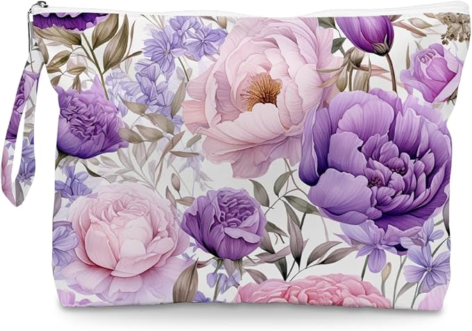 Fokongna Floral Print Wet Bag, Small Portable Waterproof Multi-Functional Organizer for Women, Ideal for Daily, Beach & Travel, Lilac & Pink Orchid Elegance