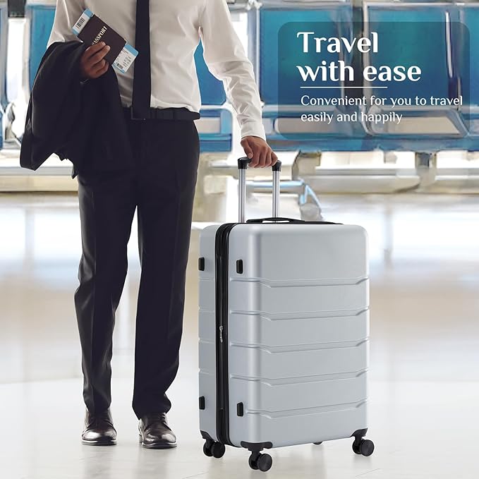 Sweetcrispy Carry on Luggage, Hard Shell ABS Suitcase with Double Spinner Wheels, Lightweight Expandable Rolling Suit Case with TSA Lock, 20 Inch Light Grey