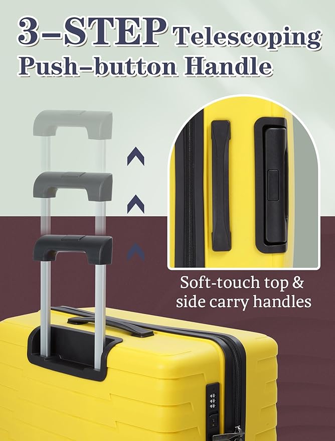 Cosbarn 4-piece luggage sets, suitcases with wheels, PP hard-shell luggage, upgraded shock-absorbing universal wheels and built-in lock, carry-on luggage set.