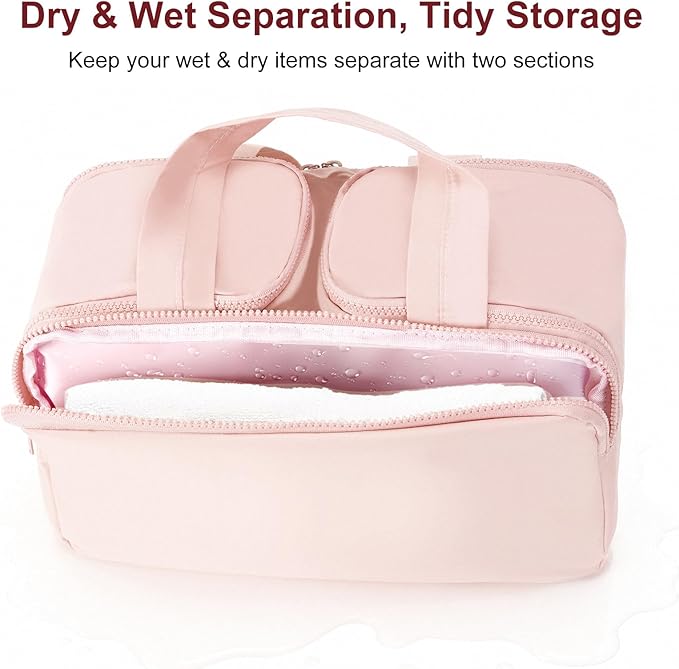 Travel Makeup Bag, Portable Travel Bag with Hanging Hook for Women, Waterproof and Hanging Toiletry Bags Travel Organizer Accessories for Travel Essentials,Pink