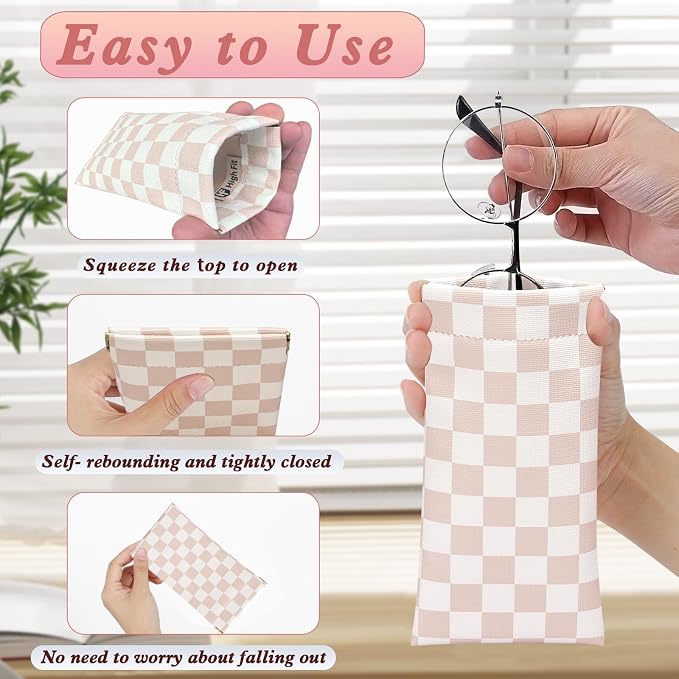 eyeglasses bag Soft Glasses bag, Portable Squeeze Top Sunglasses Case Travel for Women Girls