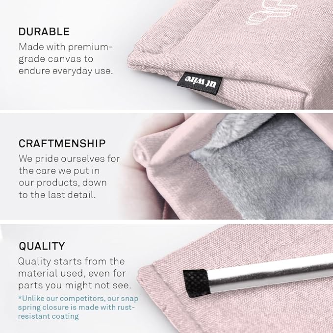 UT Wire Pocket for Airpods Snap & Store Wireless Bluetooth Earbud and Charger cable Travel Pouch, Pale Pink
