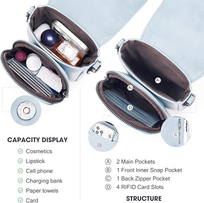 POIUGOYA Crossbody Bags for Women,Small Crossbody Purse with Triple Compartments,Cell Phone Wallet with Card Slots for Travel | Small