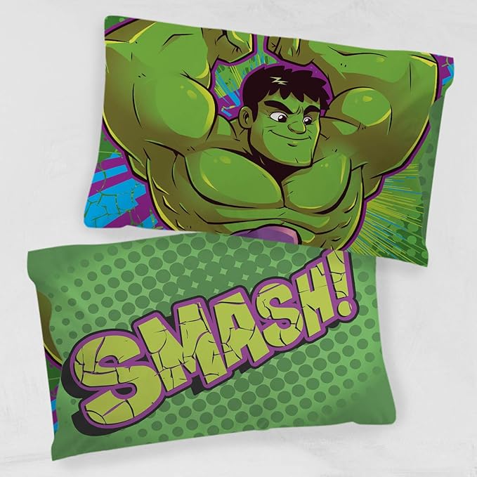 Marvel Hulk Kids Reversible Pillowcase - Super Soft Microfiber Bedding, Double-Sided Superhero Design, Fade Resistant, Standard Size 20x30, Machine Washable - Jay Franco (Official Marvel Product)
