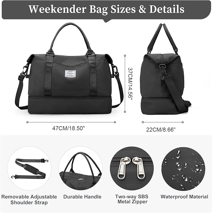 Travel Duffel Bag with Shoes Compartment, Overnight Weekender Bags for Women,Carry on Personal Item Bag