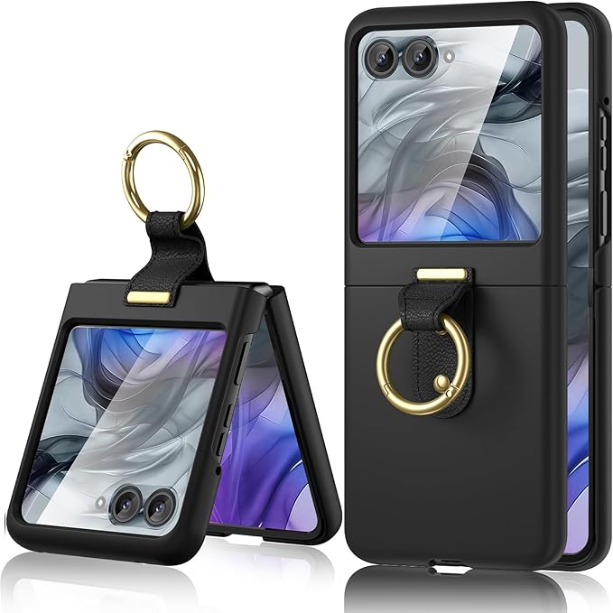 Maxdara for Motorola Razr 2026/2025/2024 Case [Not Fit Ultra or Plus], Built-in Screen Protector and Ring Holder, Hard PC Shockproof Phone Case for Moto Razr 2026/2025/2024 (Black)
