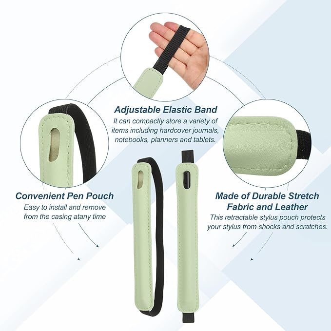 PATIKIL Stylus Holder for Tablet, Universal Pen Sleeve Retractable Stylus Pen Holder Elastic Pencil Pocket Case Protective Pouch for Tablet Case Notebook, Grass Green