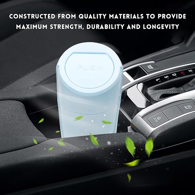 Car Trash Can with Lid, Portable Leakproof Auto Cup Holder Door Garbage Container, Multipurpose Waterproof Mini Cup Holder Trash Can Interior Organizer for Car Home Office (Light Blue)