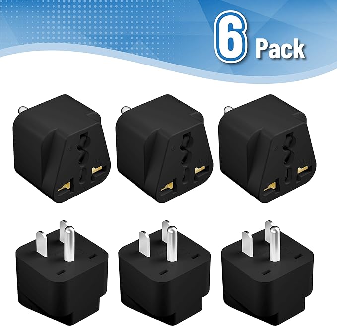 Bates- Universal Adapter, 6 Pack, Black Travel Adapter, UK to US Plug Adapter, Universal Plug Adapter Plug, Universal Travel Adapter, European to American Plug Adapter, Europe to US Plug Adapter