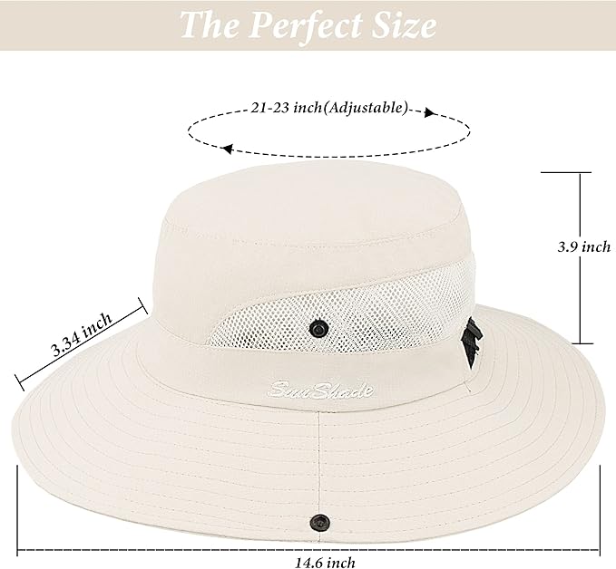 Sun Hat for Women Summer UV Protection Beach Hat Wide Brim Mesh Bucket Fishing Hat with Ponytail Hole Foldable Packable Hat