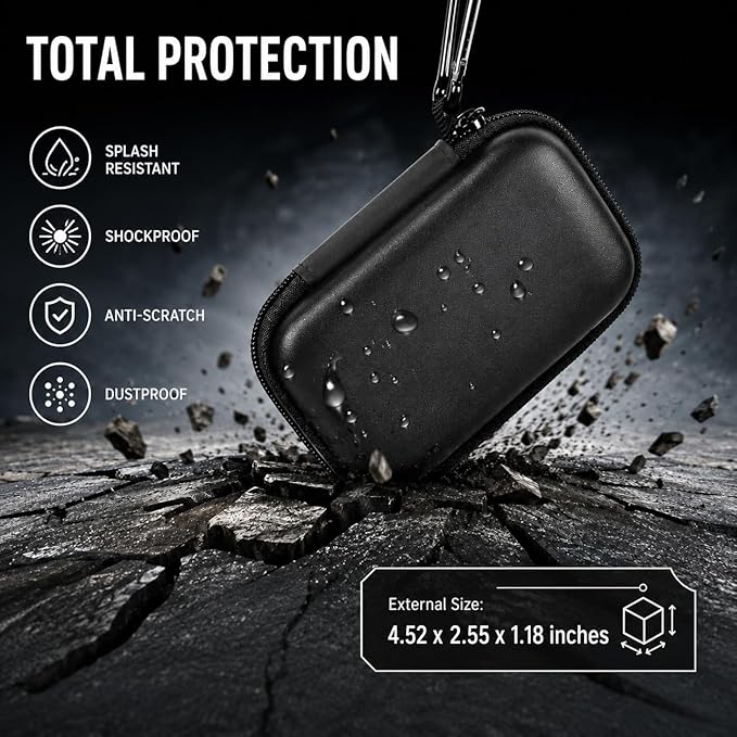 PAIYULE Hard Case for SanDisk Extreme Portable SSD, Protective Storage Organizer for SanDisk Extreme PRO SSD 500GB 1TB 2TB 4TB 8TB, 12 SD/TF Card Slots, Mesh Pocket, Carabiner, Case Only (Black)