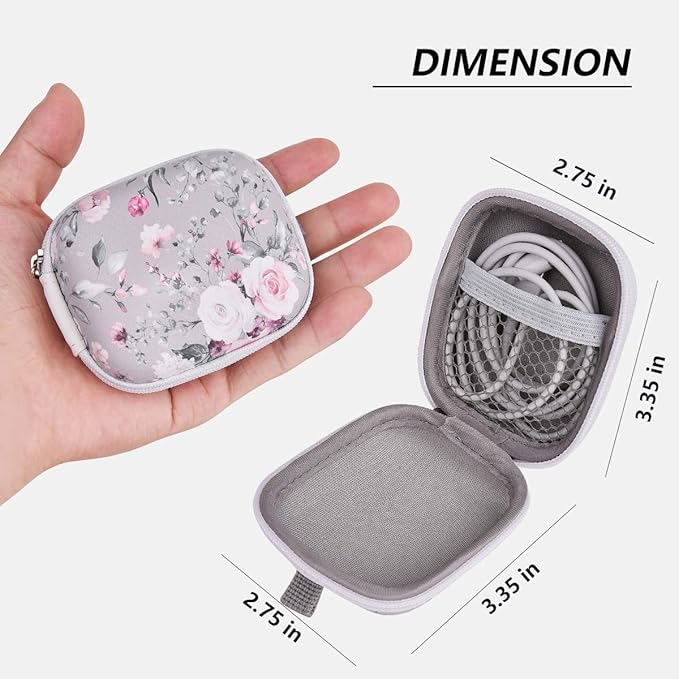Earbud Case, AIRSPO Airpods 4 Case Airpods Pro 3rd Generation Galaxy Buds 4/3/FE Earphone Organizer Carrying Case Small Storage Bag Hard EVA Shockproof Cover with Carabiner Clip (Grey Pink Rose)