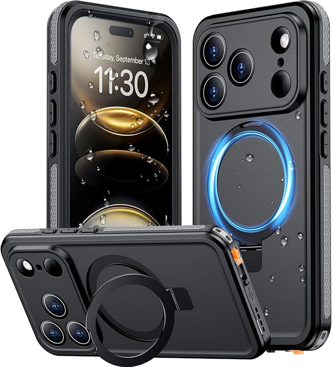 Magnetic Compatible with iPhone 17 Pro Max Case,Waterproof Built-in Screen & Camera Protector IP68 Underwater Full Body 17FT Military Dropproof Shockproof Phone Case 6.9"-Gray/Black