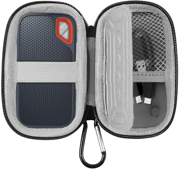 SSD Case for SanDisk Extreme Portable SSD & Extreme PRO, Hard Shell Protective Storage Bag with Carabiner, Fits 1TB 2TB 4TB 8TB External Solid State Drive for Business Travel (Blue)