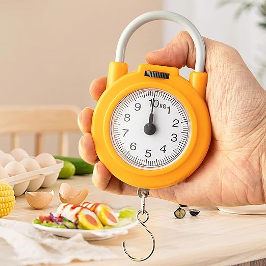 Handheld Scale, Small Food Weighing Scale 22lb Load Capacity High Accuracy Portable Kitchen Spring Scale for Household (Yellow)