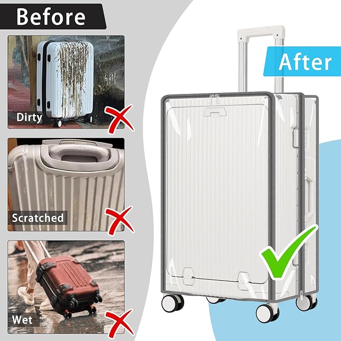 Yotako Clear Luggage Cover Protector with Front Pocket Zipper, 28 Inch Luggage Covers for Front Open Suitcase Wheeled Suitcase 28", No Disassembly