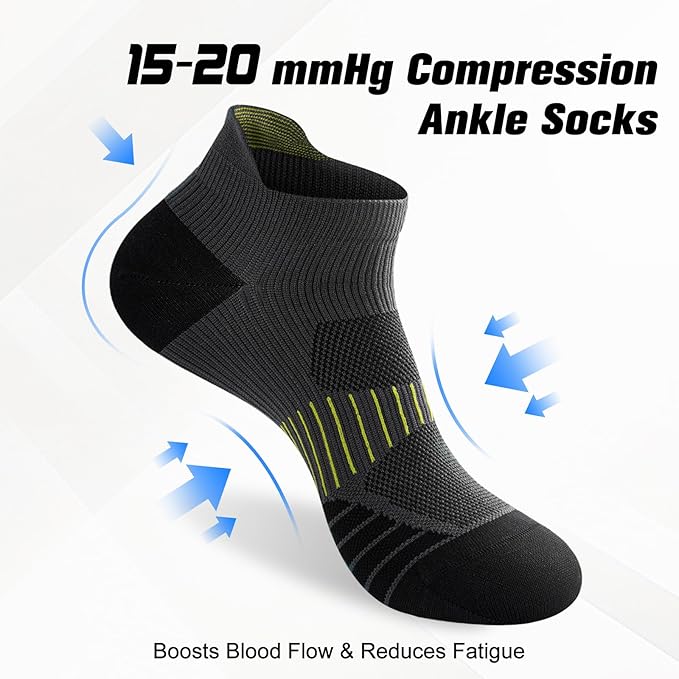Ankle Compression Socks for Men and Women 6 Pairs, Low Cut Breathable Seamless short Running Socks with Arch Support