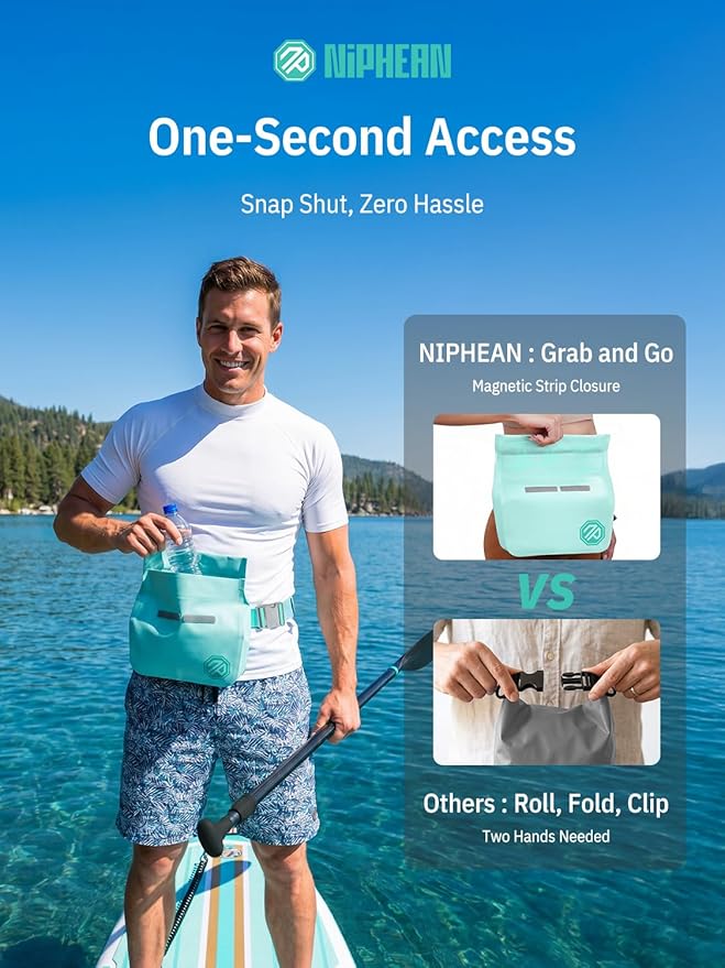 niphean IPX7 Waterproof Fanny Pack with Magnetic One-Hand Closure, Durable Waterproof Dry Bag, for Kayaking, Paddle Boarding, Beach Cruise Essentials, 2.5L Phone Pouch Dry Bags for Men Women