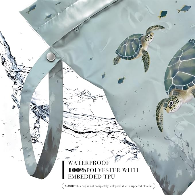 2 Pcs Sea Turtle Octopus Wet Bags, Octopus Wet Dry Bag Waterproof Reusable Zipper Pouch for Swimsuit, Diapers, Pool, Beach, Travel, Dirty Yoga Gym Clothes, Toiletries Birthday Gifts, Sea Turtle Gifts