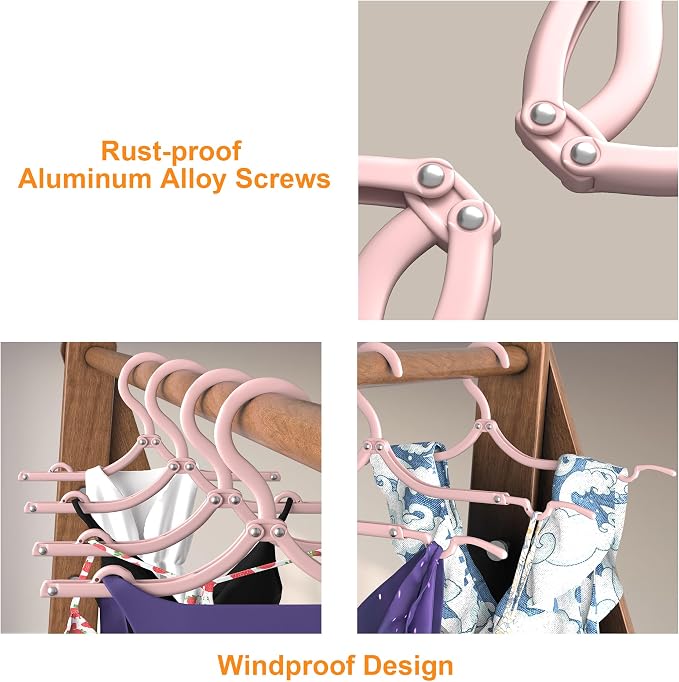 Premium Travel Hangers 12 Pack Portable Folding Clothes Hangers - Super Bearing Collapsible Hanger Foldable Clothes Drying Rack for Travel, Indoor and Outdoor Use, Pink