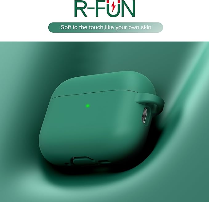 R-fun for AirPods Pro 3 Case (2025), Soft Silicone Protective Case Cover Compatible with Apple AirPods Pro 3rd Generation (USB-C Cable) for Women Men with Cleaning Kit and Keychain, Pine Green
