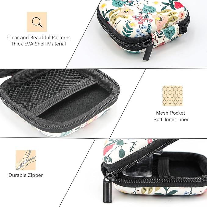 Earbud Case,Headphone Organizer Earbud Storage Bag, Hard EVA Shockproof Cover Carrying Case with Carabiner Clip Compatible with AirPods 4 AirPods Pro 2nd /3/2/1 Bose Galaxy Buds (Flower)