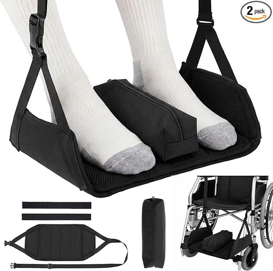 2 Kit Wheelchair Footrest Hammock with Storage Pouch, Adjustable Leg Rest Footrest Hammock, Portable Hanging Foot Sling Replacement for Airplane Wheelchair Essential Accessories