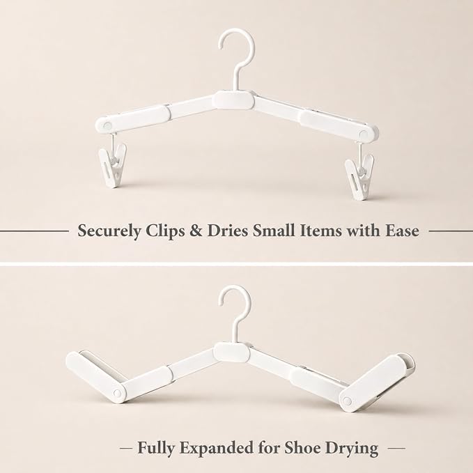 6 Pack Foldable Travel Hangers with 12 Clips, Portable Collapsible Hangers for Travel, Cruise, Hotel, Camping, Dorm, Space Saving Clothes Hangers for Small Spaces(White)